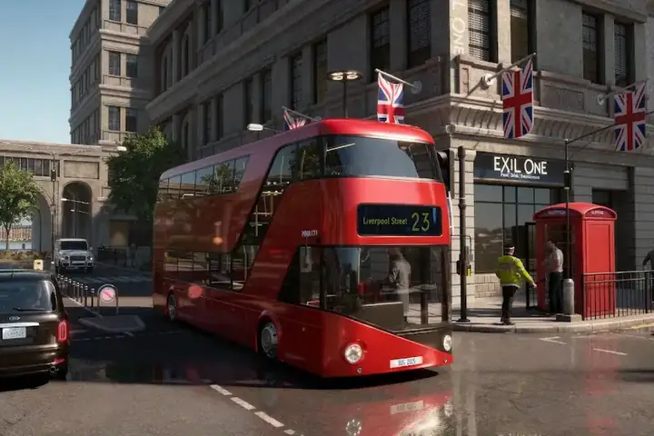 Διώροφο λεωφορείο σε δρόμο πόλης μέσα στο Bus Simulator : EVO