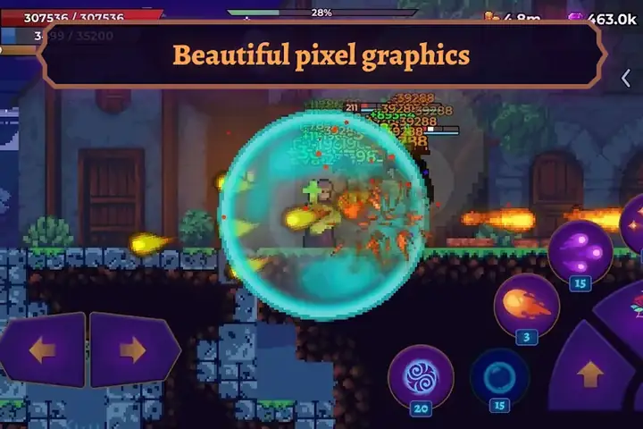 Πίξελ σκηνή με ήρωα και φωτεινά εφέ από το Moonrise Arena